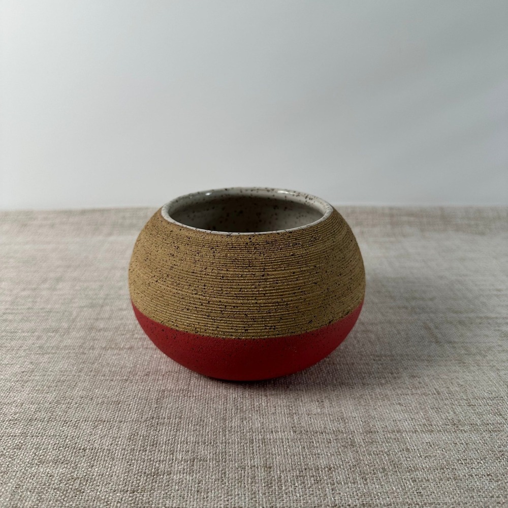 Vintage McCoy MCP Pottery Planter Coral Tan Ribbed MCM Cachepot 1960s
